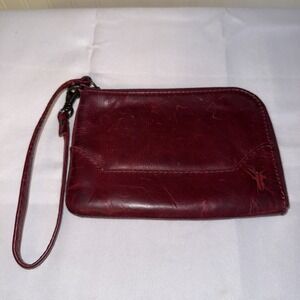 FRYE Melissa Leather Wristlet Card Case Wallet Hand Bag Red MSRP $98.00